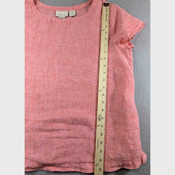 Cynthia Rowley Pullover Top Womens Medium 100% Linen Pink Red Short Sleeve Light - Picture 6 of 10